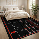 Red Border Soccer Court Geometric Area Rug