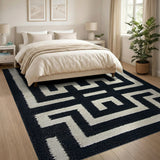 Bold Black White Greek Key Geometric Rug