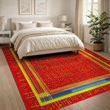 Vibrant Red Multi-Color Dot Geometric Rug