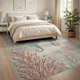 Teal Seahorses Coastal Area Rug