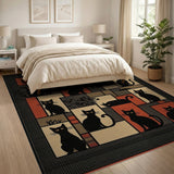 Geometric Black Cat Silhouette Area Rug