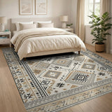 ODIKA Washable Southwestern Geometric Area Rug - Non-Slip Low Pile Boho Tribal Carpet