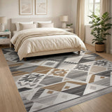 Tan Grey Geometric Southwestern Rug