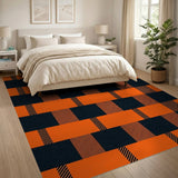 Rustic Farmhouse Bold Orange Black Buffalo Plaid Area Rug