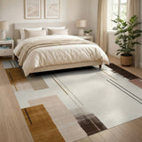 Beige and Neutral Modern Geometric Beige Abstract Area Rug