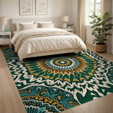 Teal Mandala Boho Area Rug with Orange Accents