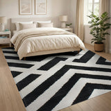Bold Black White Zigzag Geometric Modern Area Rug
