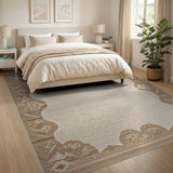 Beige Southwestern Area Rug with Tan Geometric Border