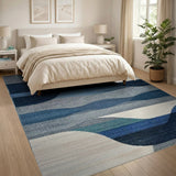 Geometric Modern Blue Teal Abstract Wave Area Rug