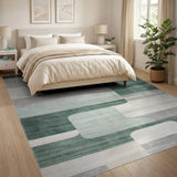 Teal Green Geometric Abstract Area Rug