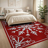 Red Red Snowflake Ornate Area Rug