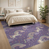 Purple Unicorn Rainbow Kids Washable Area Rug