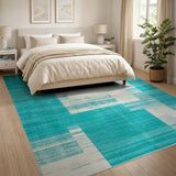 Teal and White Geometric Abstract Area Rug