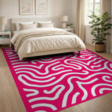 Hot Pink Wavy Abstract Area Rug