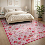 Whimsical Strawberry Pink Fruit Pattern Area Rug