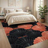 Black Coral Seashell Pattern Area Rug