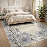 Grey Daisy Floral Border Area Rug