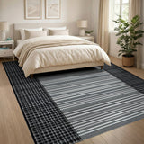 Black White Geometric Stripe Black and White Area Rug