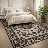 Beige Traditional Persian Sunburst Medallion Rug