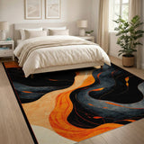 ODIKA Modern Abstract Washable Area Rug - Orange & Black Low Pile Non-Slip