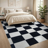 Black White Checkered Geometric Geometric Modern Area Rug