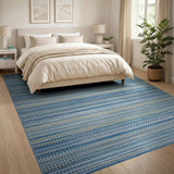 Blue Teal Striped Woven Area Rug