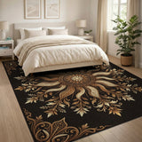 Gold Mandala Persian Area Rug on Black