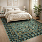 Teal Lotus Floral Persian Area Rug