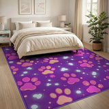 Sparkling Purple Paw Prints Area Rug