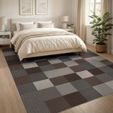 Modern Brown Tan Patchwork Area Rug