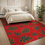 Red Vibrant Red Leaf Pattern Area Rug