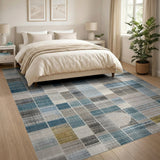 Teal Blue Geometric Patchwork Area Rug