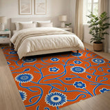 Vibrant Orange Blue Floral Vine Area Rug