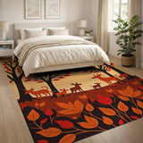 Red Autumn Deer Family Woodland Rug