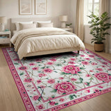 Exquisite Pink Peony Floral Vintage Rug
