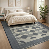 Navy Grey Hexagon Geometric Area Rug