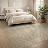 Coastal Beach Beige and Neutral Beige Woven Grid Area Rug