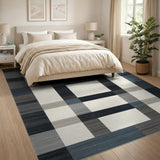 Modern Navy Grey Grid Area Rug