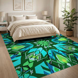 Teal Green Geometric Mandala Area Rug