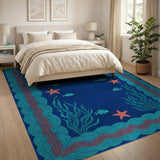 Blue Teal Coastal Fish Starfish Area Rug