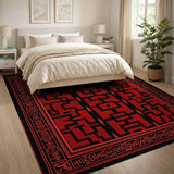 Bold Red Black Geometric Heritage Tribal Rug