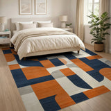 Washable Modern Geometric Color Block Area Rug - Navy & Orange