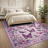 Pink Floral Vintage Pink Butterfly Floral Area Rug