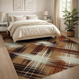 Brown Plaid Crosshatch Area Rug
