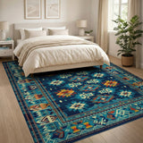 Teal Geometric Heritage Tribal Blue and Teal Area Rug