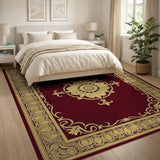 Opulent Red Area Rug with Gold Floral Medallion