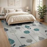 Teal Leaf Geometric Modern Area Rug