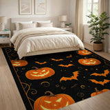 ODIKA Washable Halloween Jack-O'-Lantern & Bats Area Rug - Non-Slip Low Pile