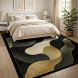 Gold Flowing Waves Abstract Area Rug
