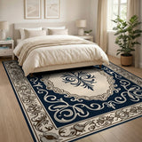 Traditional Persian Navy Blue Ornate Persian Border Rug